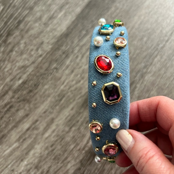 lele sadoughi headband LIGHT DENIM GEM BEZEL DENIM ALICE HEADBAND main image 10